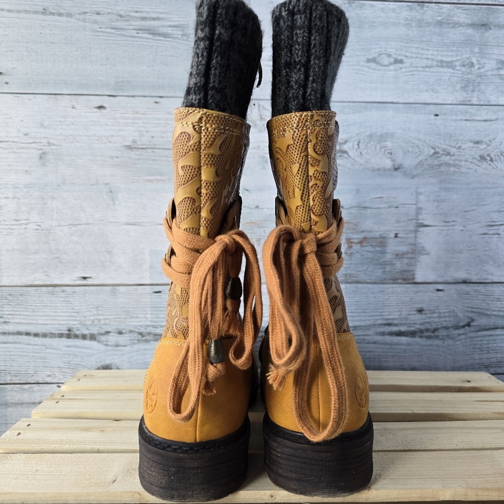 Rieker Dominika Water Resistant Winter Fall Mustard Yellow Boots Size 38 NEW - Picture 9 of 14